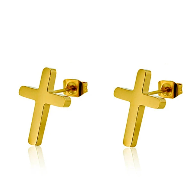 Dainty Female Gift 18K Gold Silver Rose Plated Stainless Steel Small Cross Stud Earrings Jewelry for Women