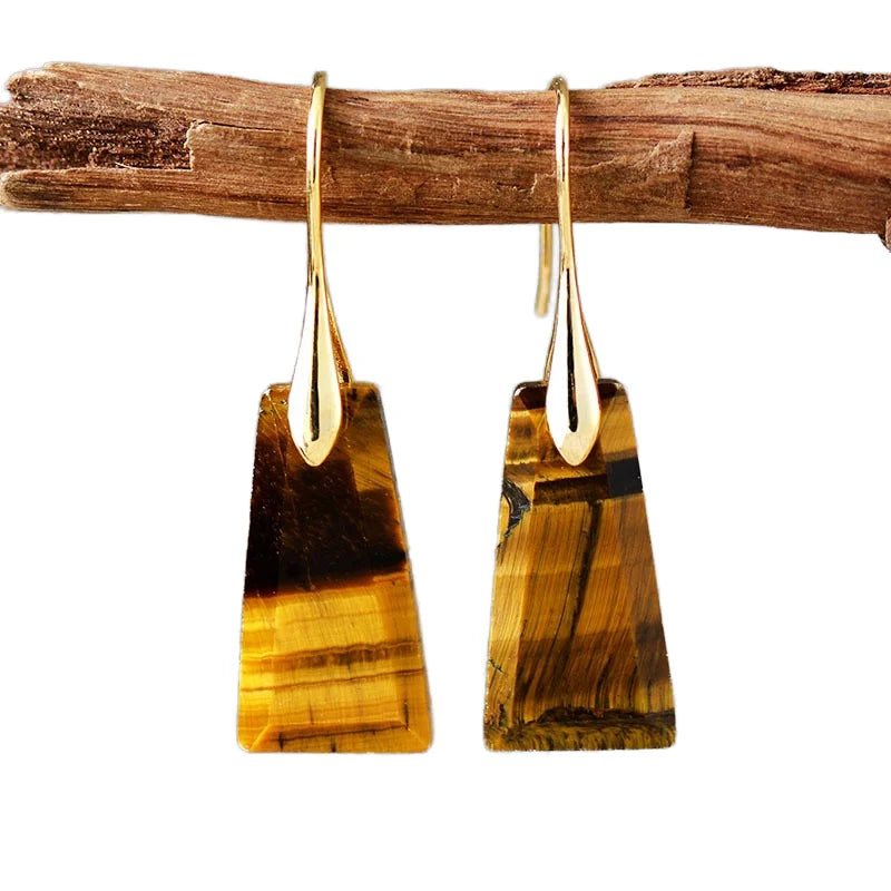 American European Style Women's Bohemian Geometric Pendant Drop Earrings Natural Stone Jewelry Wholesale