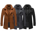 Stylish New Autumn Winter Men's Double Collar Woolen Warm Long Coat Plus Size Windproof Jacket for Men M-4XL Grey Black Khaki