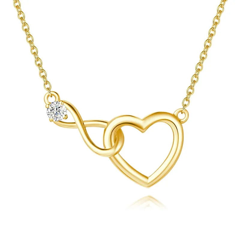 Dainty Silver Jewelry Gold Plated 925 Sterling Silver Cubic Zircon Infinity love Heart Necklace Wholesale