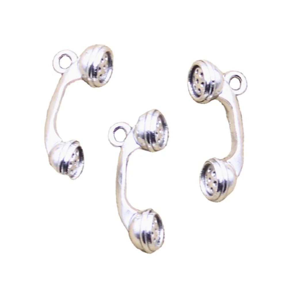 Charms Telephone Phone 24x9x8mm Antique Silver Color Pendants Making DIY Handmade Tibetan Finding Jewelry