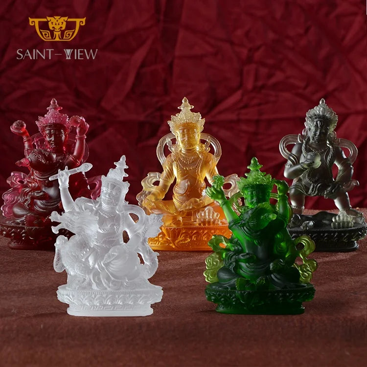 Factory Wholesale Eco-Friendly Five Ways God of Wealth Crystal Buddhism Statue Figurine Carved Engraved H17cm/H23cm