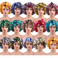 High Quality African Print Women Hair Double Layer Reversible Silk En Satin Bonnets With Head Wrap Tie Band