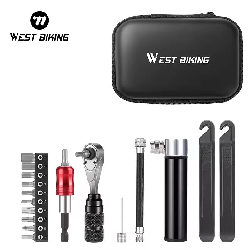 WEST BIKING Portable Bike Tool Repair Kit Set Pump Bicycle Repair Multi Tools Multifunctional Bicycle Tool Kit Repair Set