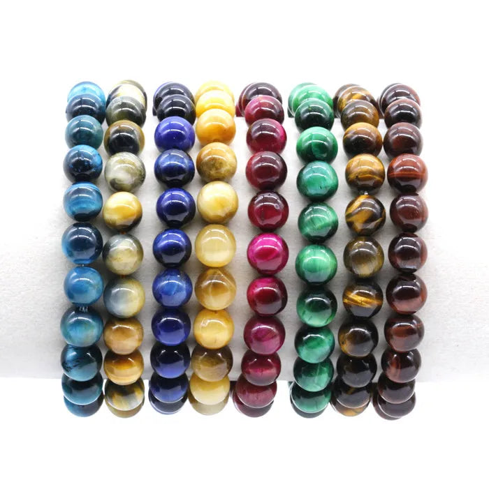 Wholesale Healing Gemstone Stretch Bracelet Customize 8mm Multi Colors Brown Green Blue tiger Eye Natural Stone Beaded Bracelets