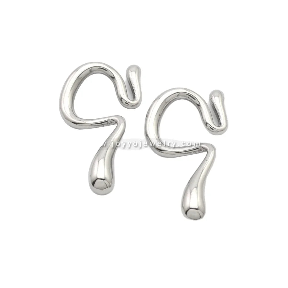 Stainless Steel Unique Irregular Liquid Shape Cuff Earrings Simple Women Ear Clip Jewelry for Men Women