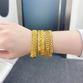 Jxx Chunky Traditional Textured Engraved Brass 24k Gold Plated Charm Wedding Anniversary Bangles Unisex Bracelet