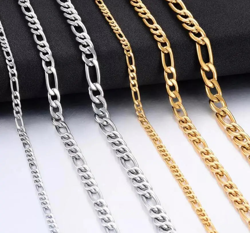 3mm Gold Silver Color Stainless Steel 1:3NK Chain Necklace Women Figaro Chain Hot Fashion Men and Women Necklace Jewelry