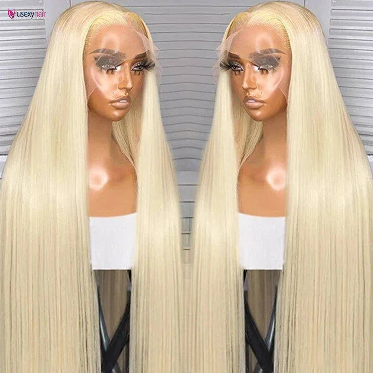 613 Honey Blonde 4x4 Lace Front Human Hair Wigs Colored Straight Transparent Frontal Wig for Women Can Buy 30 40 Inch