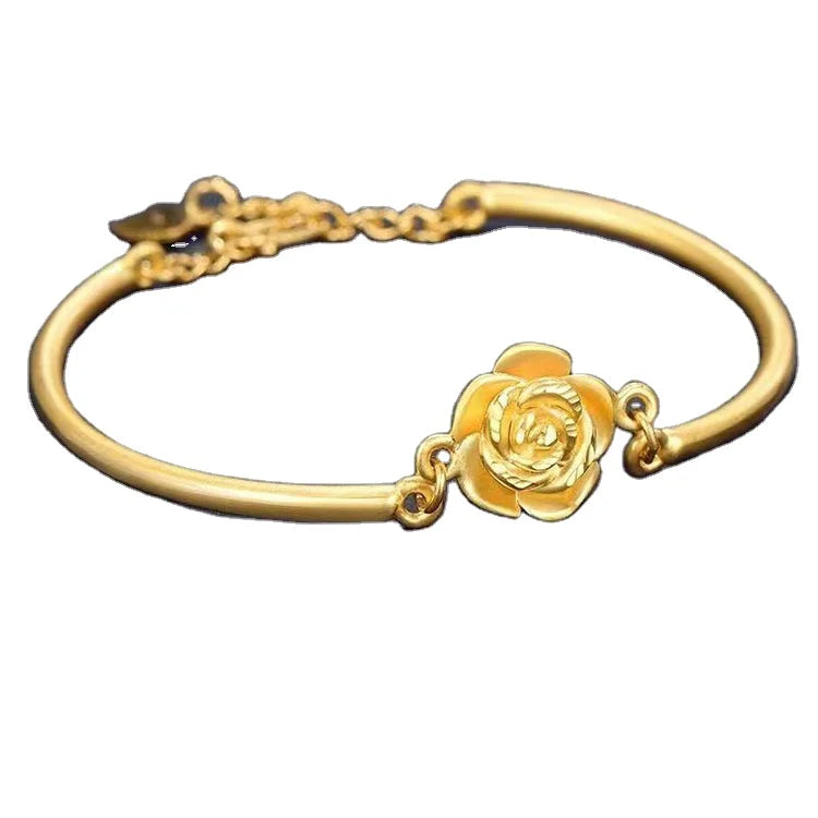 Dubai Gold Jewelry Rose Bracelet Flower Bracelet Gold Plated Jewelry Brass Gold PlatedJewelry Female Hand Jewelry