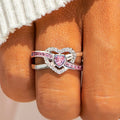 CAOSHI Wholesaler Unique Heart Design Pink/White Cubic Zirconia Band Rings for Wedding Silver Plated CZ Rings for Women Jewelry