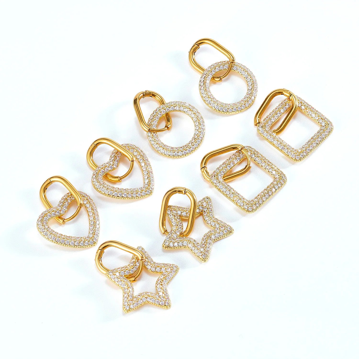 Hot Sale Luxury Jewelry Full Diamond Cubic Zircon Copper Square Shaped Drop Earrings Gold Plated Stainless Steel Hoop Earrings