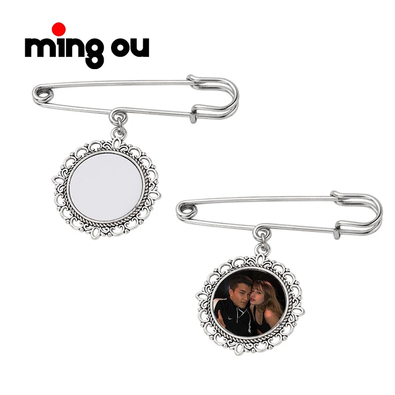 Wholesale Custom Sublimation Diy Photo Pins Brooches With Round Metal Discs Blank for Women