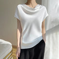 L-5XL French Ice Silk Stacked Collar Shirt Women's Short Sleeve Top Design Sense Small New T-shirt