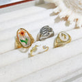Factory Direct Sale 18k Gold Plated CZ Open Rings New Fashion Tulip Flower Adjustable Ring Sliver Hand Rings for Women Gifts