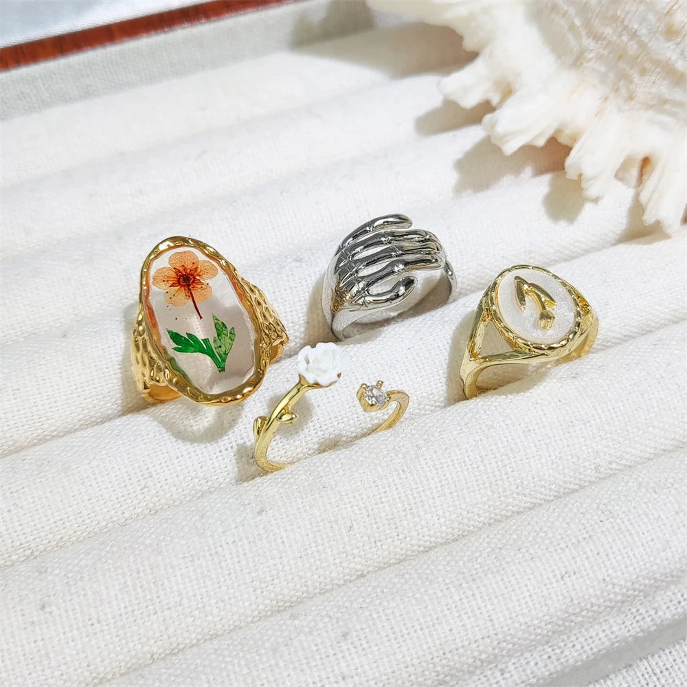 Factory Direct Sale 18k Gold Plated CZ Open Rings New Fashion Tulip Flower Adjustable Ring Sliver Hand Rings for Women Gifts