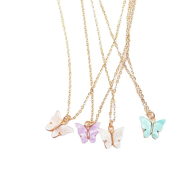 Cute Women Girls Butterfly Acrylic Necklace Stainless Steel Popular Butterfly Pendant Necklace