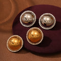 Fine 18k Gold Plated Ball Design Stud Earrings Zircon Surrounded Waterproof Earrings Stainless Steel Jewelry for Ladies