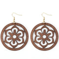 Diy Ornament Natural Wood Hook Earrings Custom Hoop Gold Statement Floral Women Handmade Simple Flower Hollow Laser Cut Earrings