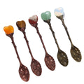 Vintage Carved Coffee Spoon Teaspoon Fork Mini Royal Style Metal Carved Fruit Dessert Spoons for Kitchen Dining Bar