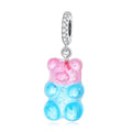 925 Sterling Silver Lovely Bear Zircon Charm Pink Blue Cute Bead Resin Pendant Fit Bracelet Women Jewelry DIY Gift SCC2221