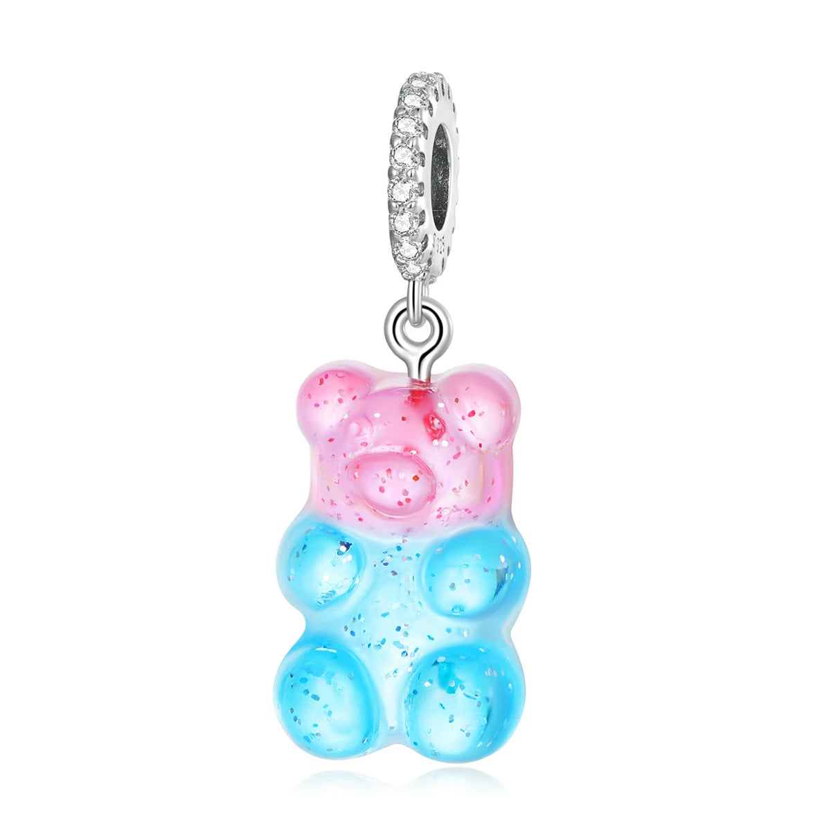 925 Sterling Silver Lovely Bear Zircon Charm Pink Blue Cute Bead Resin Pendant Fit Bracelet Women Jewelry DIY Gift SCC2221