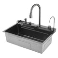Nano Handmade Single Bowl LED Digital Display Multi-functional Waterfall Bliote Kitchen Sink With Automatic Cupwasher