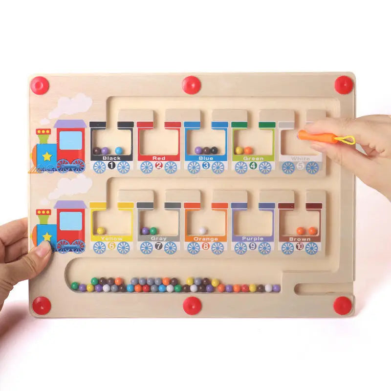 Montessori Children's Wooden Train Cognitive Color and Number Maze Counting Board Game Educational Activity Gift Toys for Kids
