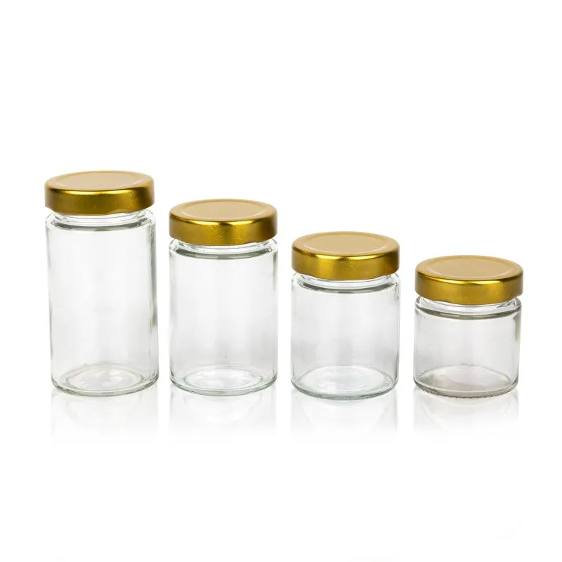 106ml 212ml 314ml Clear Frosted Glass Ergo Jar with Metal Deep Twist Lid Custom Glass Storage Jar for Honey Sauce Jam Nuts