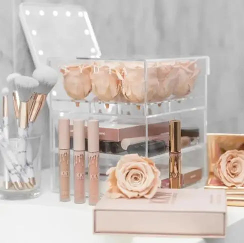Custom Beautiful 9 Holes Rose Box With Drawer Clear Acrylic Flower Box Rose