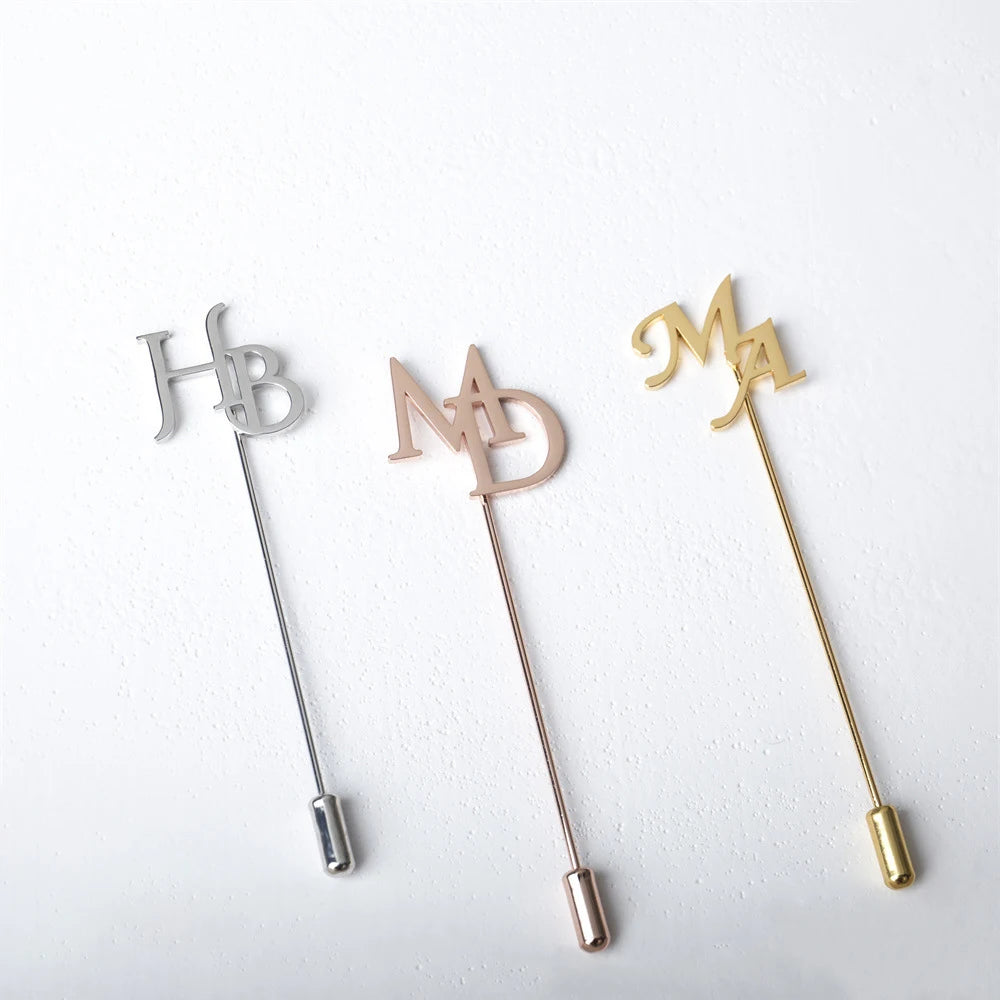 Fatingna Custom Initials Lapel Pin Brooch Personalized Stainless Steel Letters Gold Plated for Wedding & Party Gifts