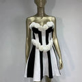 SB3303 Elegant Off-Shoulder Bandage Women Evening Dress 3D Flowers Stripe Fashion Midi Dress Ladies Party