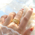 Fashionable 18K Plated Stainless Steel Geometric Hollow Woman's Finger Ring Versatile for Wedding Bands or Jewelry