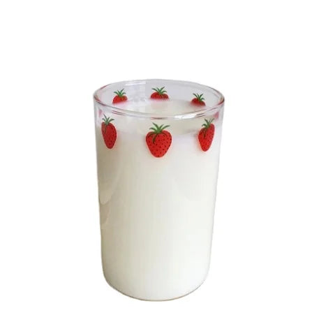 500ml-1L Eco-Friendly High Borosilicate Glass Minimalist Strawberry Infused Water/Milk Drinking Cup Straw for Tea Cups Saucers