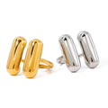 Latest 18K Gold Plated Stainless Steel Jewelry Hollow Double Capsule Finger Ring Waterproof for Woman Ring R254460