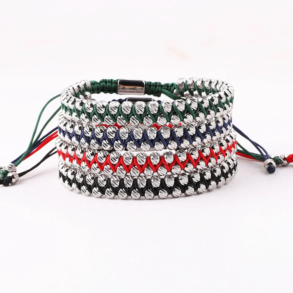 New Design 4mm Diagonal Stainless Steel Beads Handmade Double Layer Braided Beads Bracelet Women Men