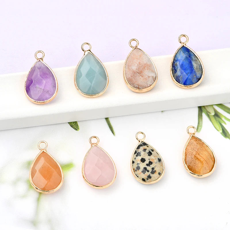 Faceted Natural Crystal Stone Drop Charm Pendant Bezel Crystal Charm Bead for Diy Jewelry Making