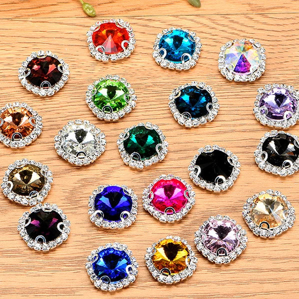 10mm Round Sew on Stone Rivoli  Flatback Holes Claw Setting Wholesale Rhinestone
