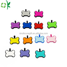 OKSILICONE Bone-shape Pet ID Card Name Tag Dog Tag Anti-loss Drawstring Silicone with Print Pattern Silicone Wristbands Animal