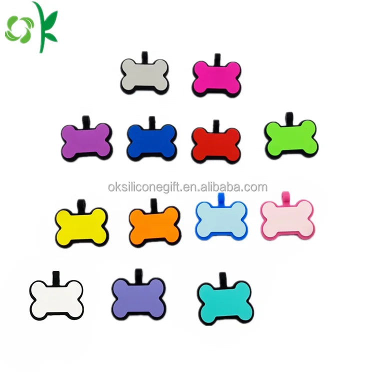 OKSILICONE Bone-shape Pet ID Card Name Tag Dog Tag Anti-loss Drawstring Silicone with Print Pattern Silicone Wristbands Animal