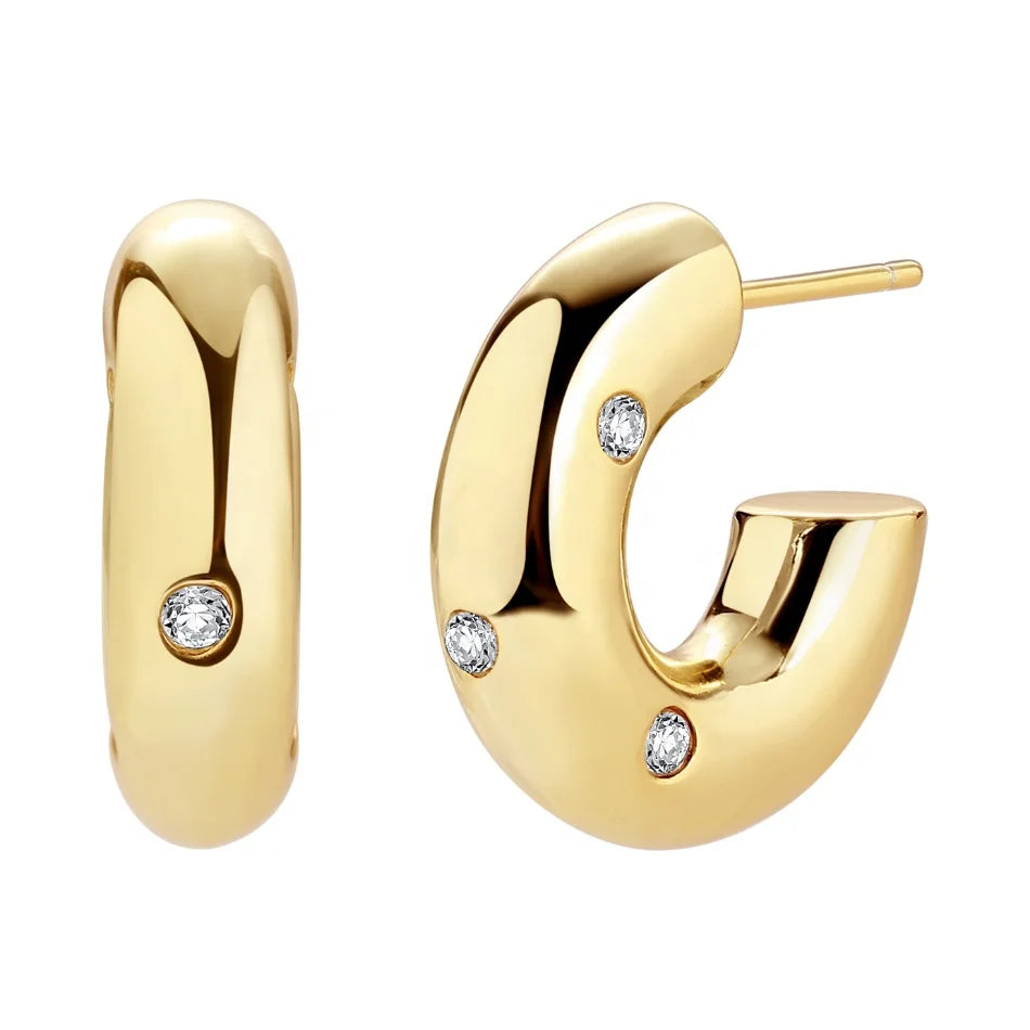 Nagosa Wholesale Women Jewelry 925 Sterling Silver 18K Gold Vermeil  Chunky Huggie Hoop Earrings