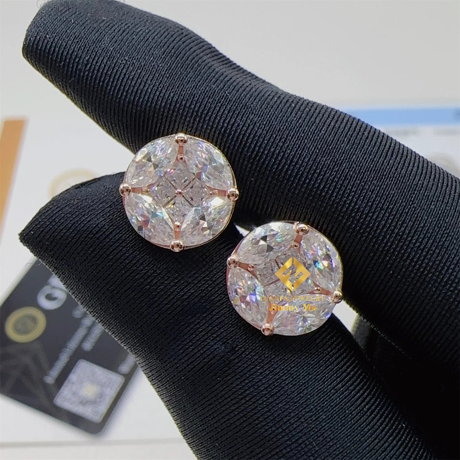 New Design 14k Solid Real GoldIced Out Hip Hop Earrings Jewelry Marquise+Princess Cut VVS Moissanite Stud Earrings