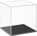 Modern Fully Assembled Black Base Acrylic Display Case 6x6x6 Dustproof Plastic Clear Square Box Cube Small Storage Containers