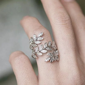 CAOSHI Wholesale 925 Silver Plating Leaf Inlaid Customize Handmade Ring ODM OEM Zircon Stackable Women Rings