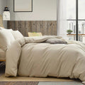 OEM Duvet Cover Set  Washed Cotton Linen Super Soft Comfortable Lightweight 3 PCs Home Decor Bedding Set Solid