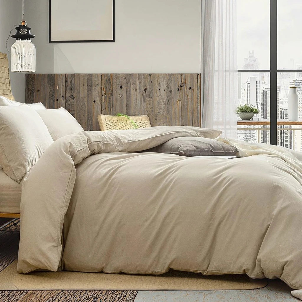 OEM Duvet Cover Set  Washed Cotton Linen Super Soft Comfortable Lightweight 3 PCs Home Decor Bedding Set Solid