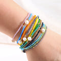 Jingcan Crystal Fashion Colorful Crystal Bead Bracelet with Pearl Charm  Elastic Glass Rondelle Beads Bracelets Women