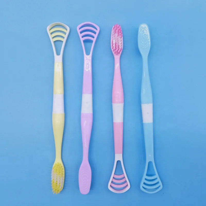 Multifunctional Plastic Soft Toothbrushes with Tongue Cleaner Double Ended Tongue Scraper Toothbrush