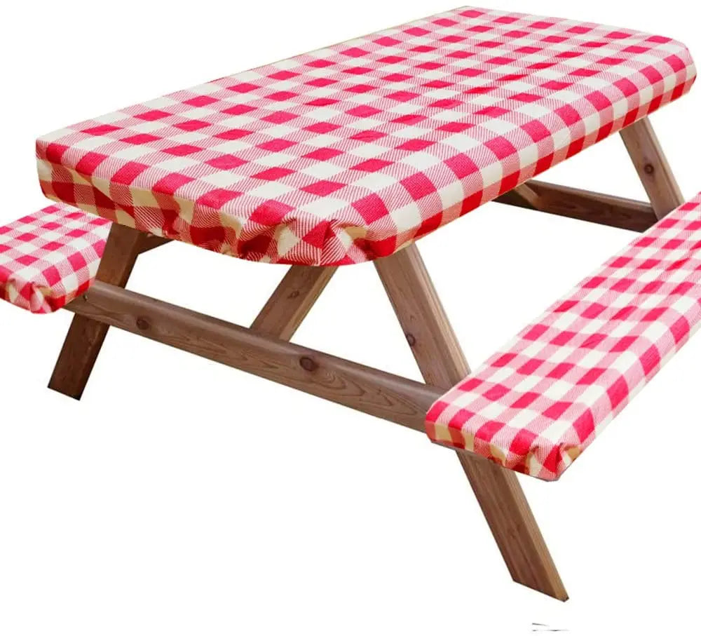 3PCS Outdoor Elastic Picnic Table and Bench Covers Fitted Waterproof Heavy Duty Tablecloth