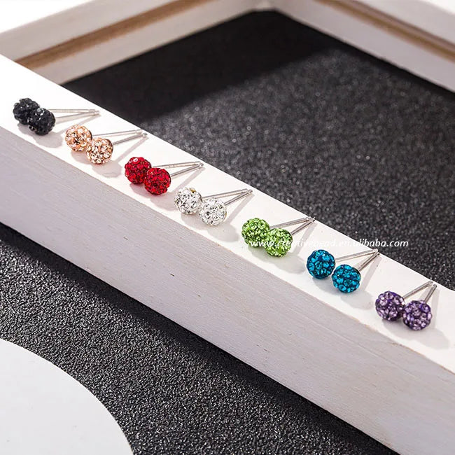Fashion Jewelry Design Colorized 4/6/8mm Rhinestone Ball Silver Plated Charm Statement Earrings for Unisex Anniversary 2025
